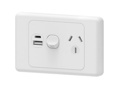 GENERIC ELECTRICAL COMPONENT 10A POWERPOINT WITH DUAL USB-A & USB-C CHARGING OUTLET