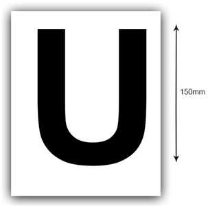 GENERIC 150MM BLACK 'U' BOAT REGISTRATION STICKERS - WHITE BACKGROUND