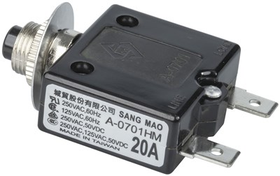 UNSPECIFIED MANUFACTURER 20A PANEL MOUNT CIRCUIT BREAKER FOR AC/DC CIRCUITS