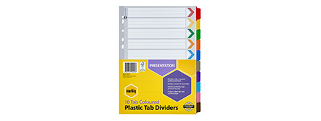 MARBIG A4 MULTI-COLOUR INDEX DIVIDERS FOR EASY FILING
