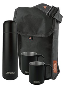 AUSTRALIAN GEOGRAPHIC AG STAINLESS STEEL FLASK & MUG SET - BLACK FOR OUTDOORS