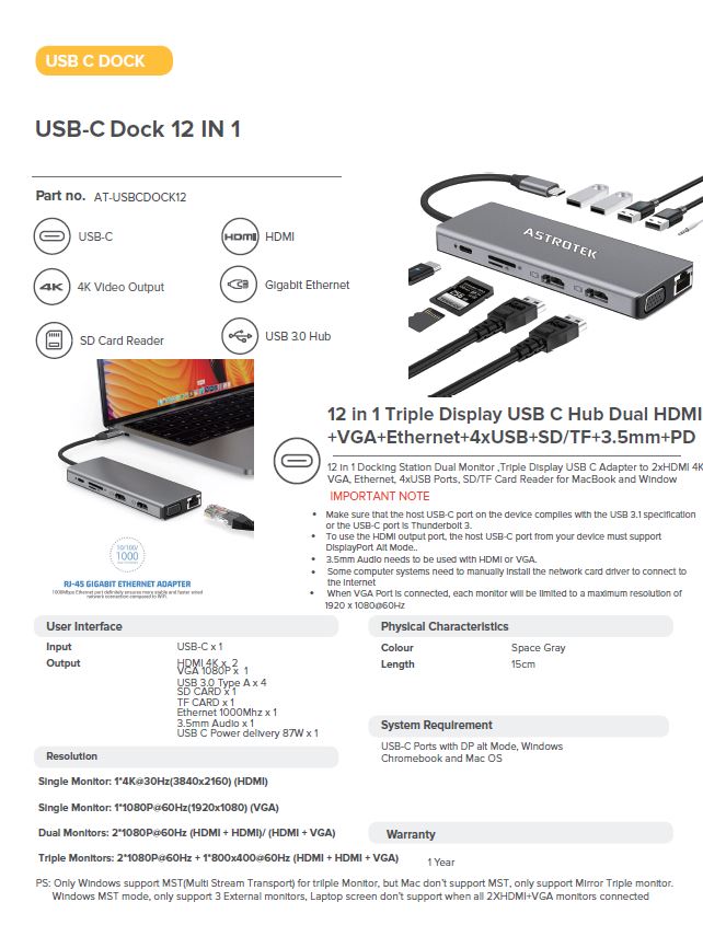 ASTROTEK 12-PORT USB-C HUB FOR ULTIMATE CONNECTIVITY