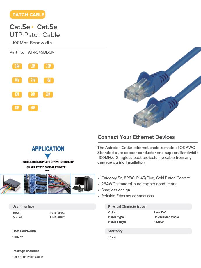 ASTROTEK 3M BLUE ETHERNET CABLE FOR RELIABLE NETWORKING