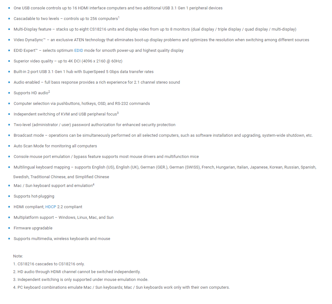 ATEN CS18216-AT-U 16-PORT USB KVM SWITCH WITH AUDIO