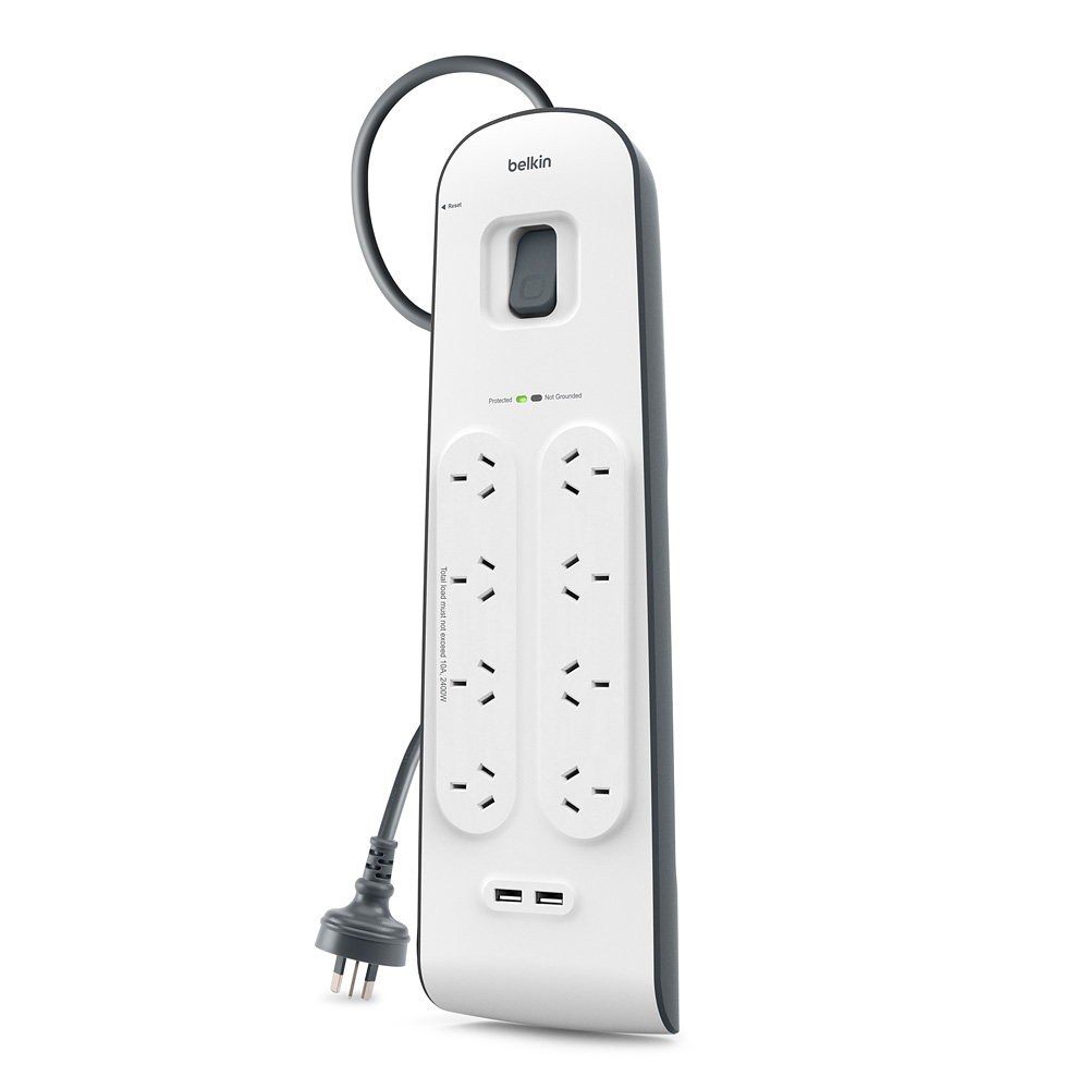BELKIN 8-OUTLET SURGE PROTECTOR WITH 2 USB PORTS - WHITE