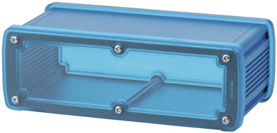 UNSPECIFIED MANUFACTURER BLUE ALUMINIUM ENCLOSURE WITH CLEAR ENDS FOR ELECTRONICS PROJECTS