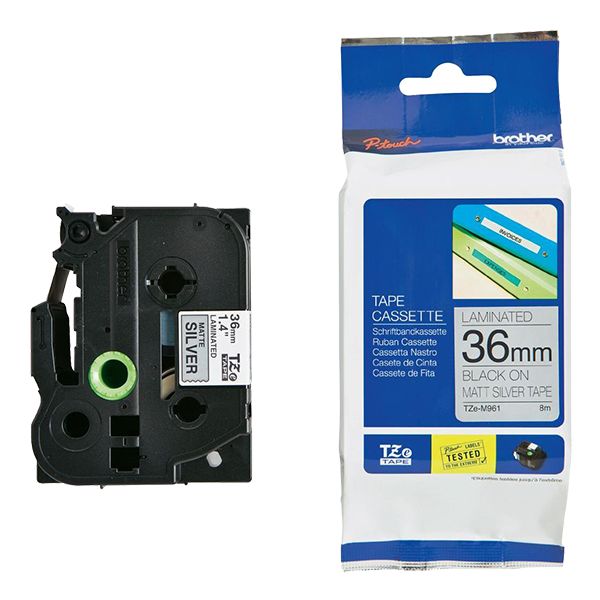 BROTHER TZE-M961 BLACK ON MATTE SILVER LABEL TAPE 36MM