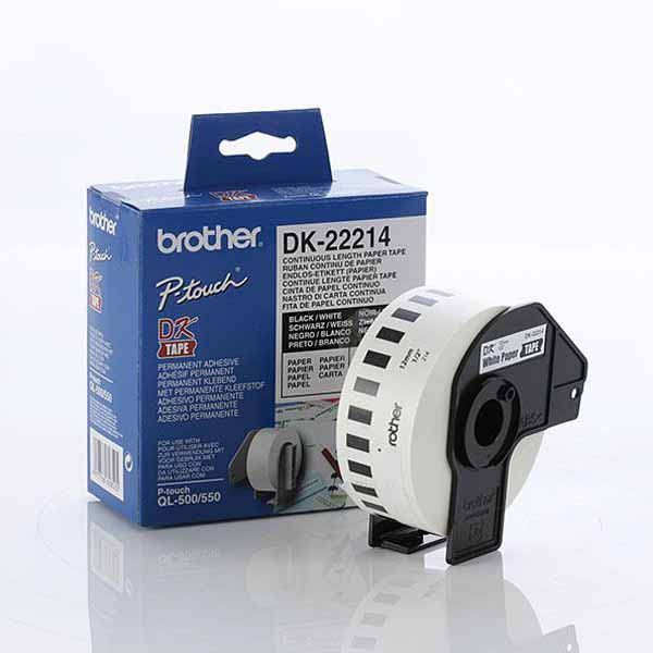 BROTHER DK-22214 CONTINUOUS LENGTH BLACK/WHITE LABEL ROLL