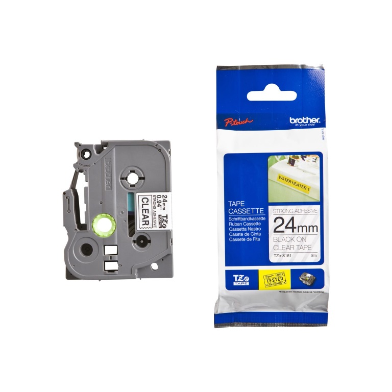 BROTHER TZE-S151 BLACK ON WHITE STRONG ADHESIVE TAPE 24MM