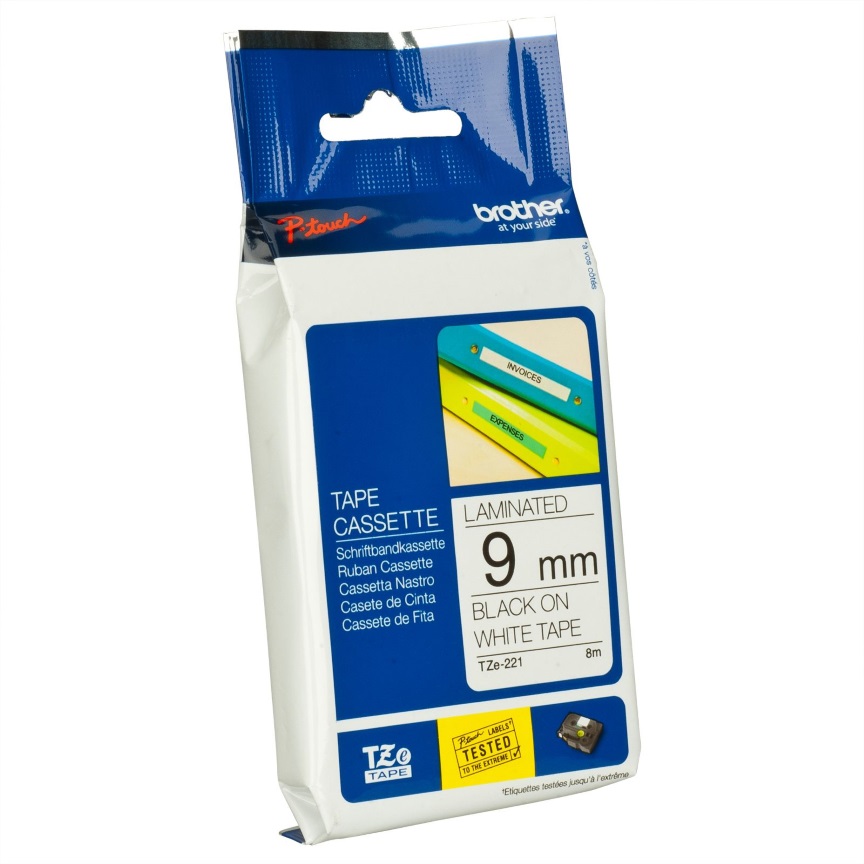 BROTHER TZE-221 BLACK ON WHITE LABEL TAPE 21MM