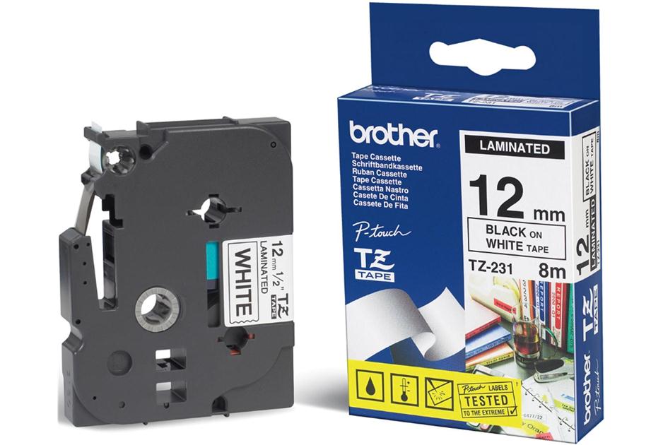 BROTHER TZE-231 BLACK ON WHITE LABEL TAPE 12MM