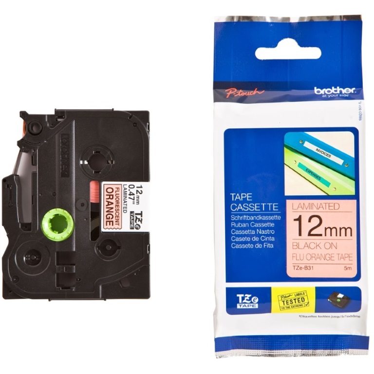 BROTHER TZE-B31 BLACK TEXT ON FLUORESCENT YELLOW TAPE 12MM