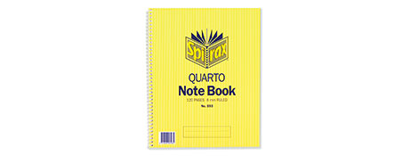 SPIRAX QUARTO NOTEBOOK 120 PAGES - 8MM RULED, SIDE BOUND