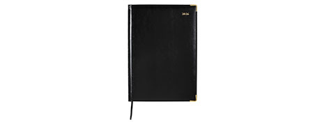 CUMBERLAND 2026 A4 BLACK PADDED LEATHERGRAIN CORPORATE DIARY - DAY TO PAGE