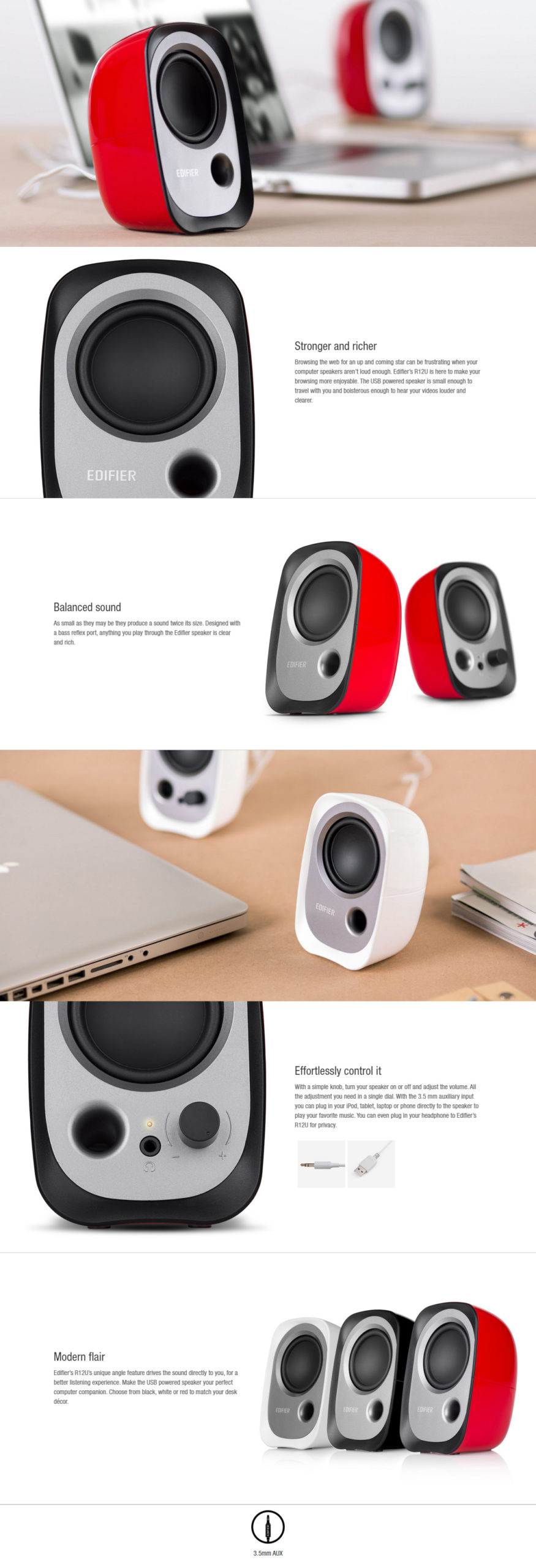 EDIFIER R12U RED USB POWERED DESKTOP SPEAKERS