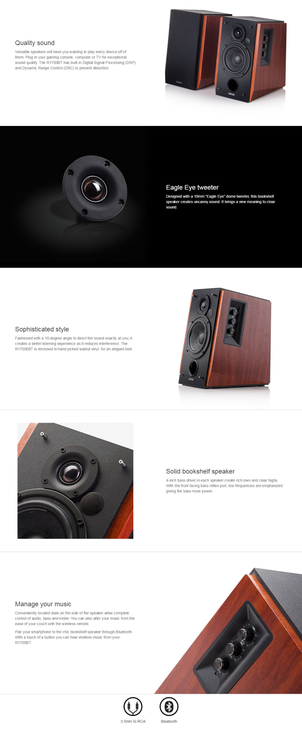 EDIFIER R1700BT BLUETOOTH BOOKSHELF SPEAKERS - BLACK