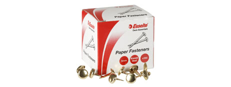 ESSELTE 9MM BRASS PLATED PAPER FASTENERS BOX 200