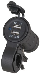 GENERIC (ASSUMING NO SPECIFIC MANUFACTURER BRAND PROVIDED) MOTORCYCLE HANDLEBAR DUAL USB CHARGER - 3.1A POWER