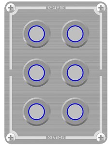 POWERTECH 6 WAY STAINLESS STEEL SWITCH PANEL WITH BLUE ILLUMINATION
