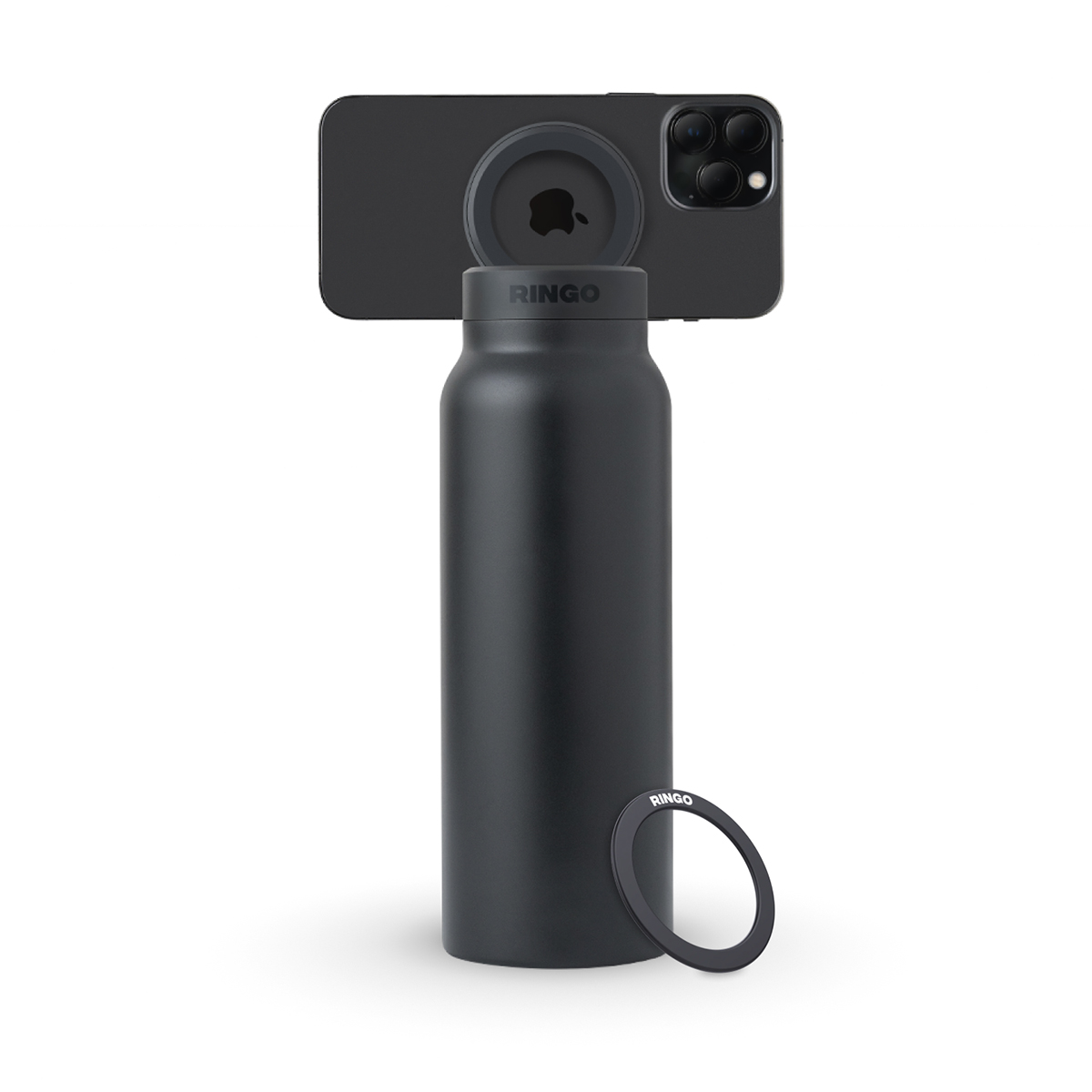 RINGO 710ML WATER BOTTLE WITH MAGNETIC PHONE MOUNT - BLACK
