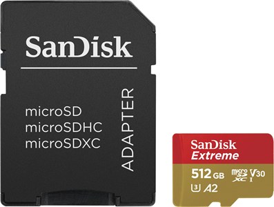 SANDISK 512GB EXTREME MICROSDXC FOR 4K VIDEO & FAST TRANSFERS