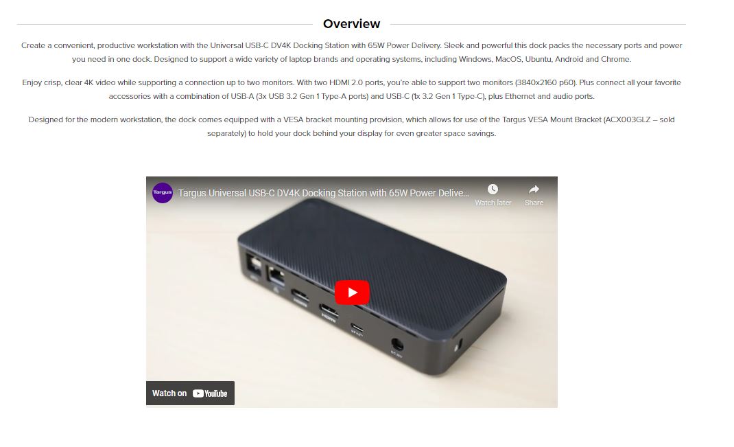 TARGUS USB-C UNIVERSAL DOCKING STATION FOR LAPTOPS