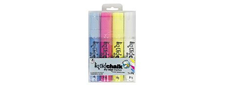 TEXTA DRY-WIPE LIQUID CHALK MARKERS WALLET 4 ASSORTED COLOURS