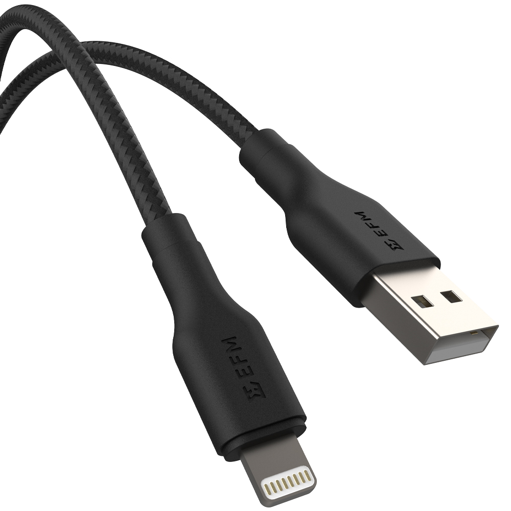 EFM 2M BRAIDED USB-A TO LIGHTNING CABLE - BLACK