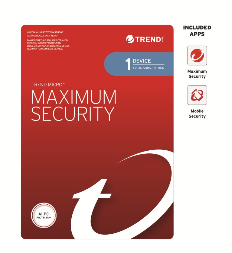 TREND MICRO MAXIMUM SECURITY 1 DEVICE 1 YEAR