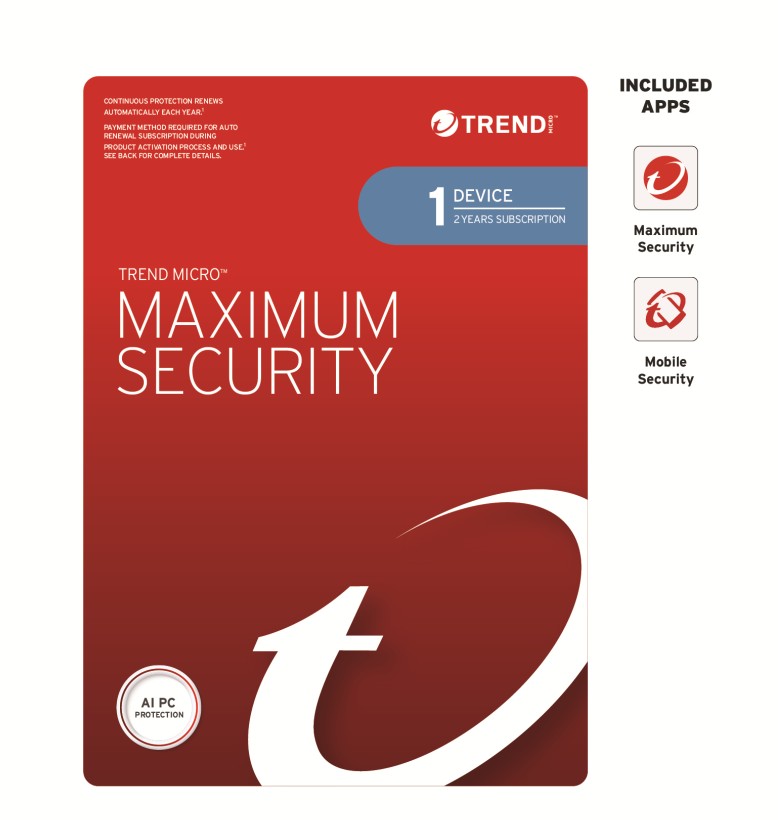 TREND MICRO MAXIMUM SECURITY 1 PC/1 YEAR - TOTAL DIGITAL PROTECTION