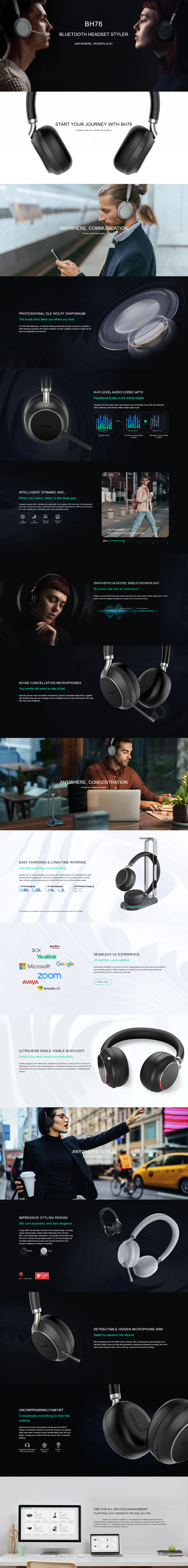 YEALINK CORDLESS HEADSET FOR UC SYSTEMS - BH76