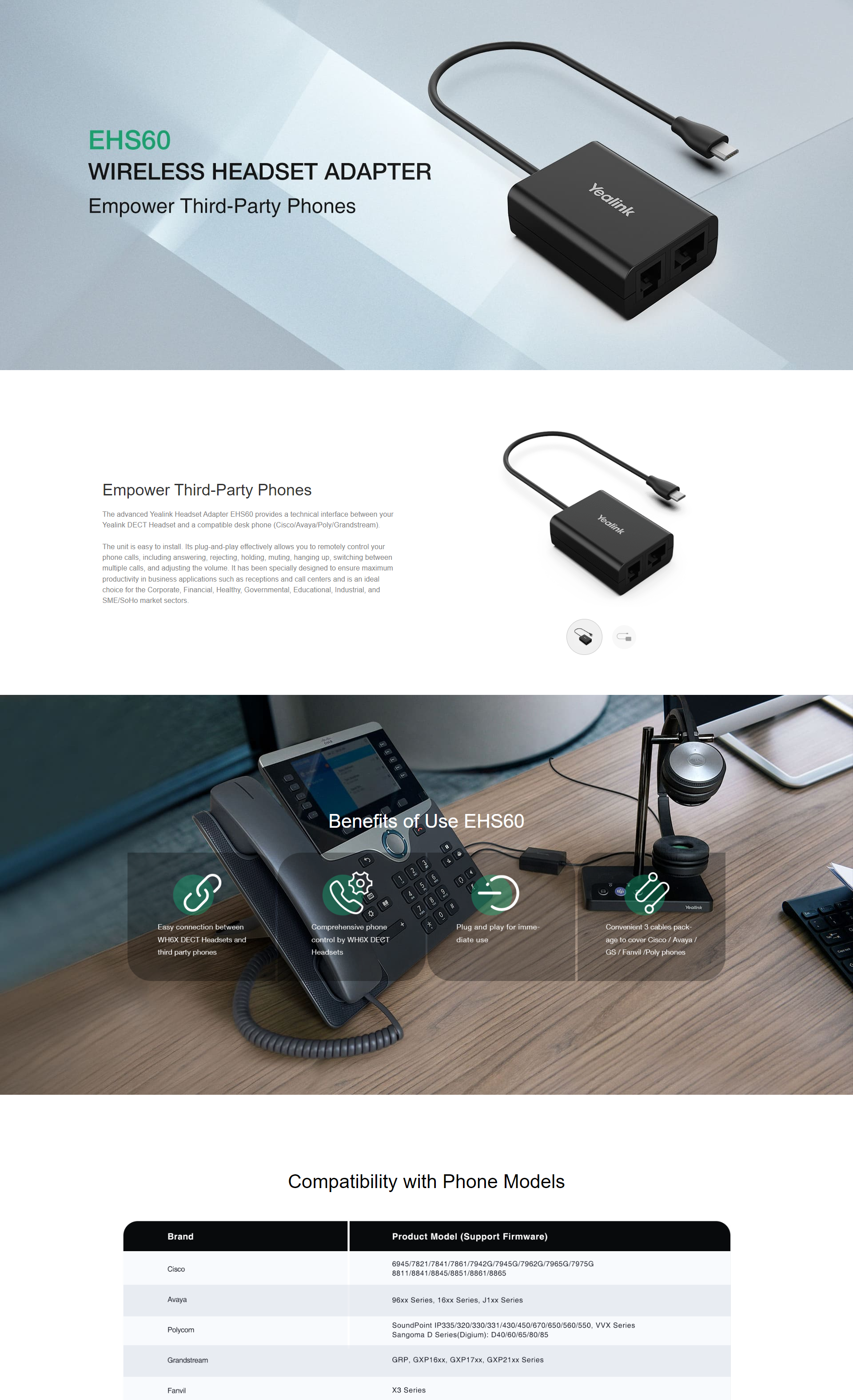 YEALINK EHS60 HEADSET ADAPTER FOR SEAMLESS DESK PHONE CALLS