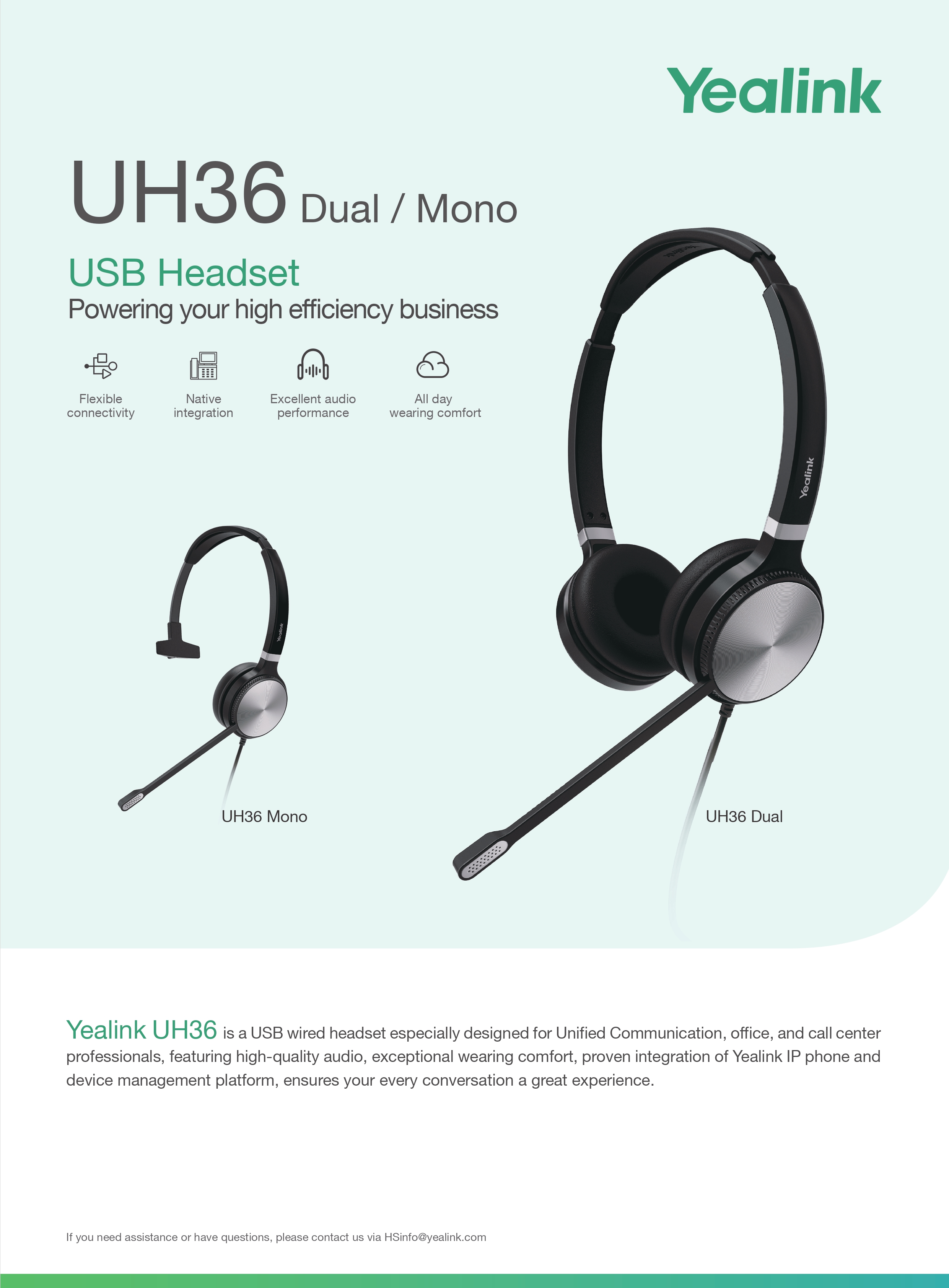YEALINK UH36 MONO USB HEADSET FOR CLEAR CALLS