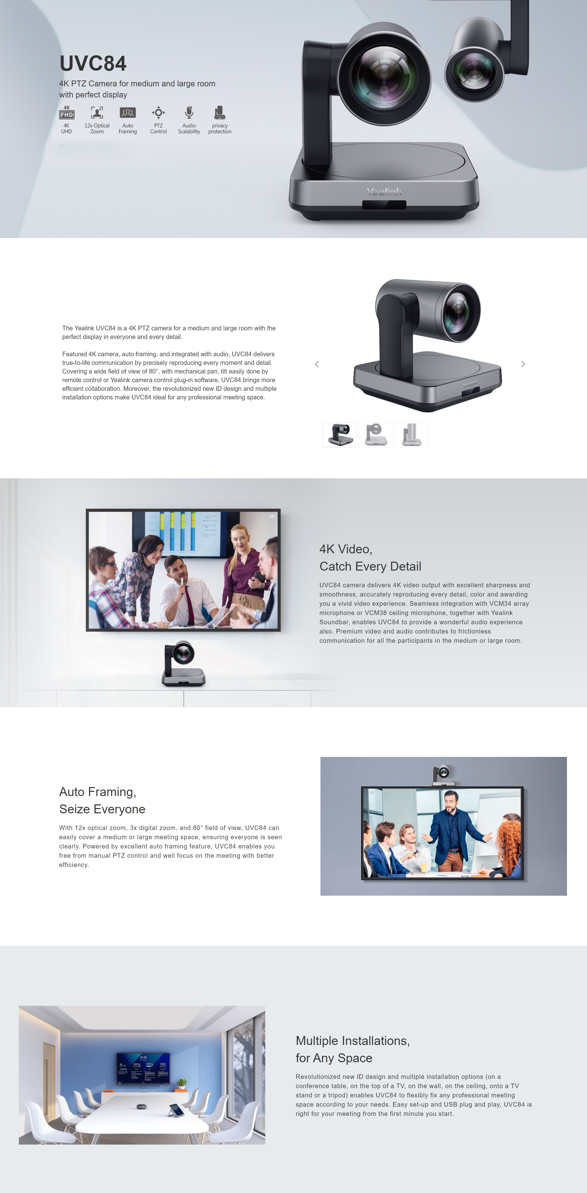 YEALINK UVC84 4K USB VIDEO CONFERENCING CAMERA FOR BOARDROOMS