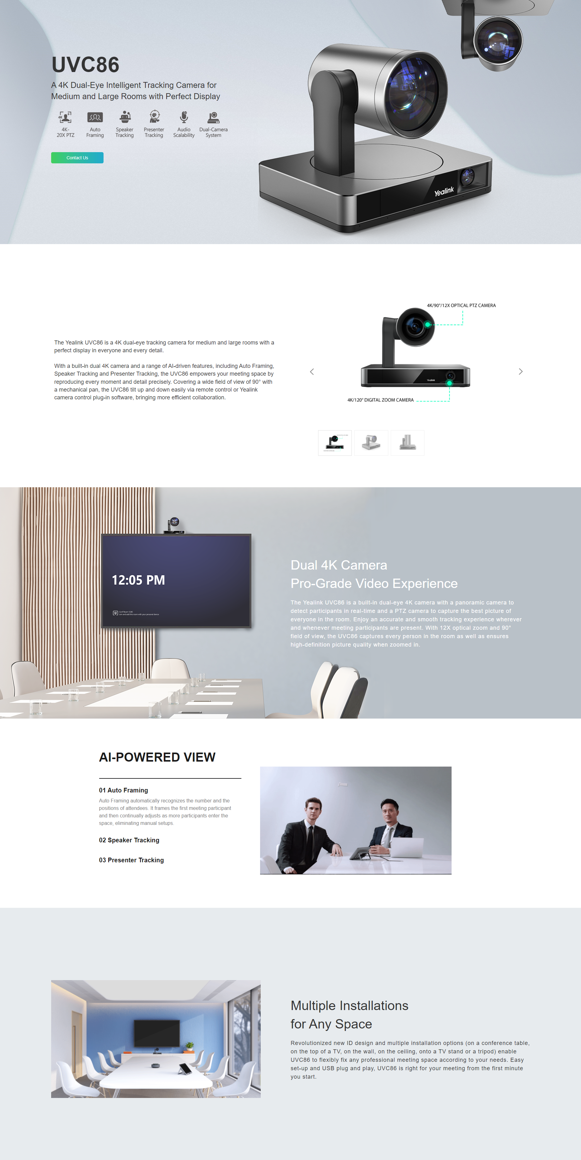 YEALINK UVC86 4K PTZ CAMERA FOR PROFESSIONAL VIDEO CONFERENCING