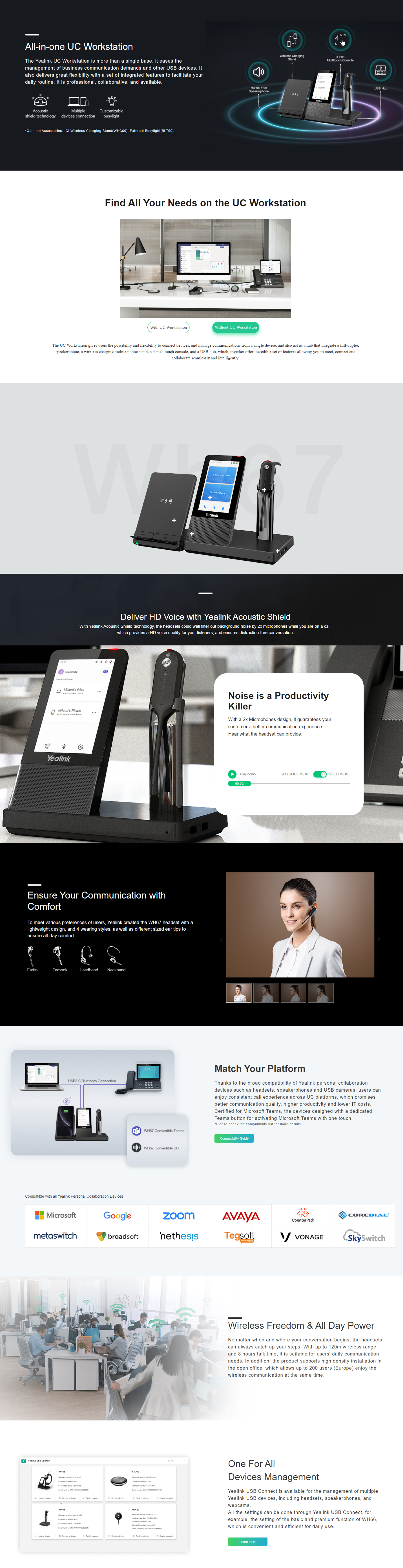 YEALINK WH67 DECT WIRELESS HEADSET FOR DESK PHONES